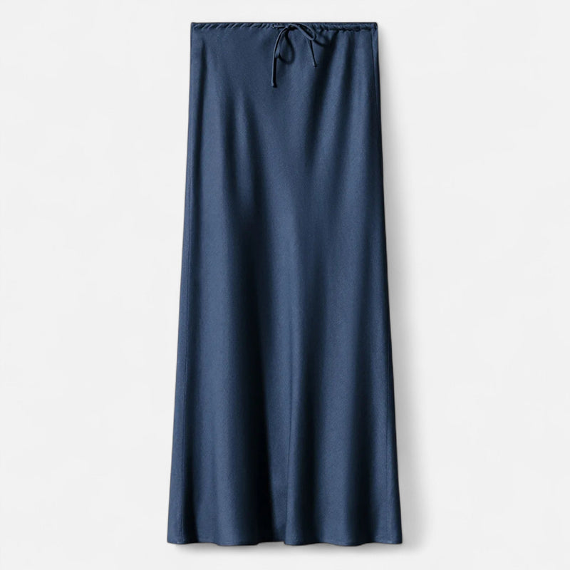 Saia de Cetim Elegante de Cintura Alta para Mulheres Marinho