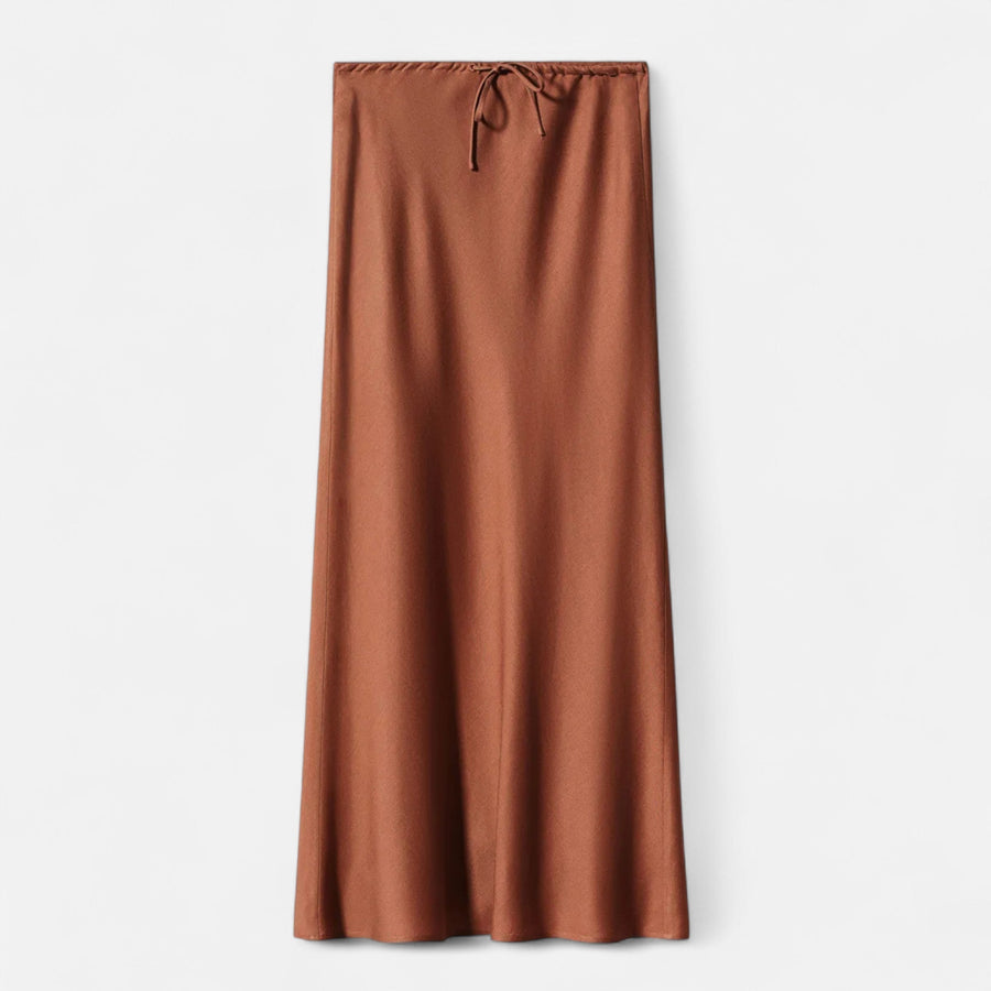 Saia de Cetim Elegante de Cintura Alta para Mulheres Marrom