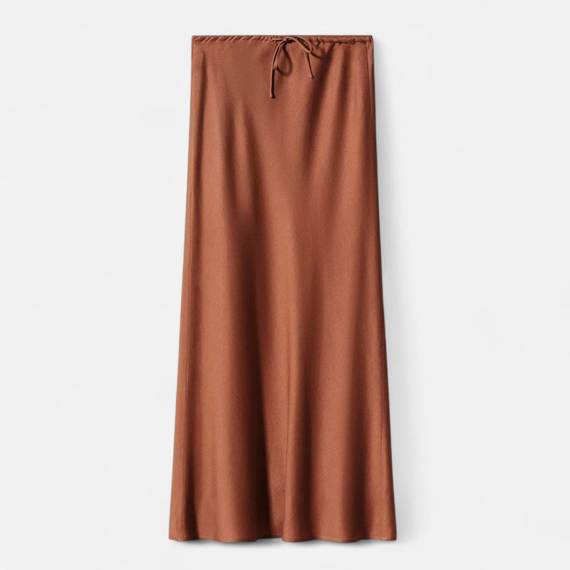 Saia de Cetim Elegante de Cintura Alta para Mulheres Marrom