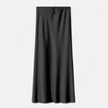 Saia de Cetim Elegante de Cintura Alta para Mulheres Preto