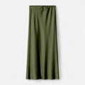 Saia de Cetim Elegante de Cintura Alta para Mulheres Verde Escuro
