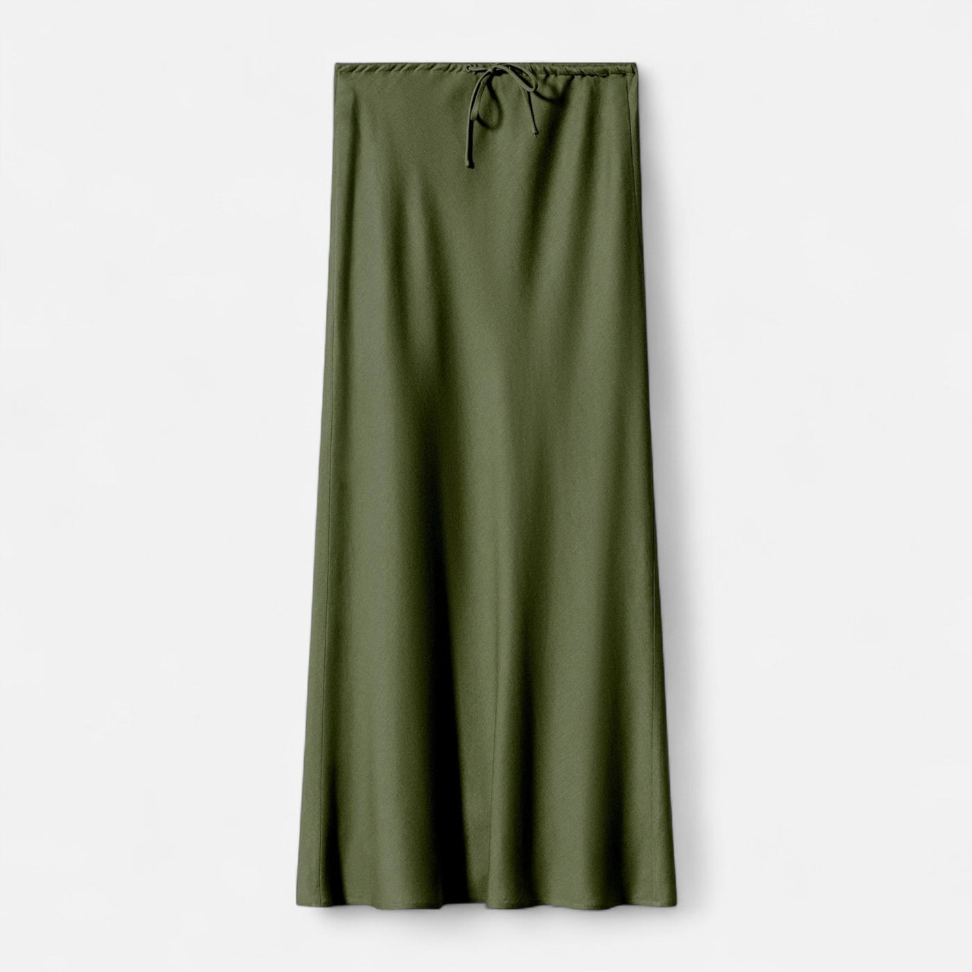 Saia de Cetim Elegante de Cintura Alta para Mulheres Verde Escuro