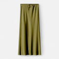Saia de Cetim Elegante de Cintura Alta para Mulheres Verde Oliva