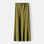 Saia de Cetim Elegante de Cintura Alta para Mulheres Verde Oliva