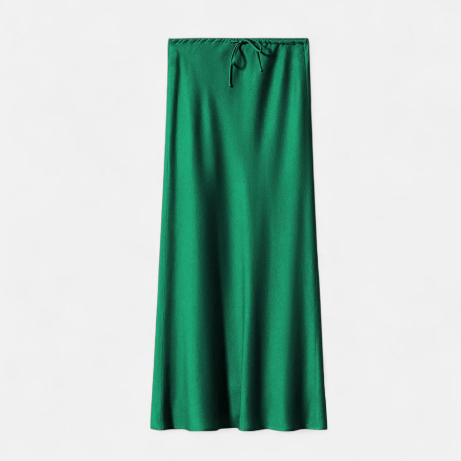 Saia de Cetim Elegante de Cintura Alta para Mulheres Verde