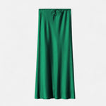 Saia de Cetim Elegante de Cintura Alta para Mulheres Verde