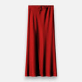 Saia de Cetim Elegante de Cintura Alta para Mulheres Vermelho