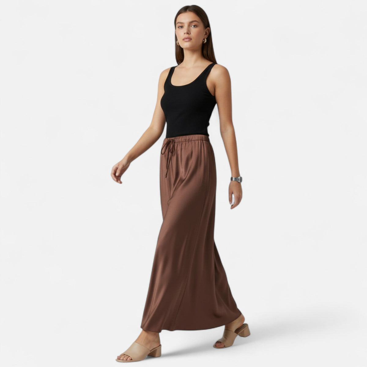 Saia de Cetim Elegante de Cintura Alta para Mulheres