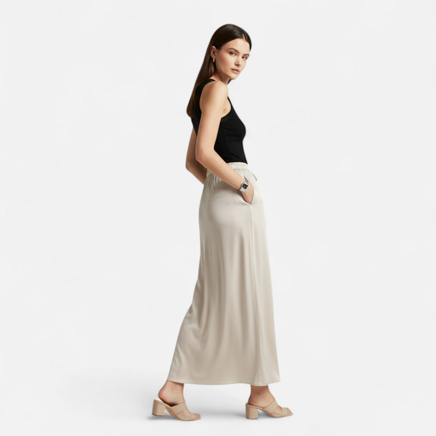 Saia de Cetim Elegante de Cintura Alta para Mulheres