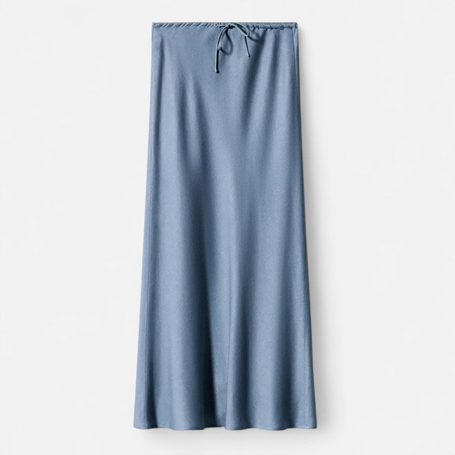 Saia de Cetim Elegante de Cintura Alta para Mulheres Azul Névoa