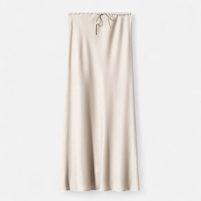 Saia de Cetim Elegante de Cintura Alta para Mulheres Bege