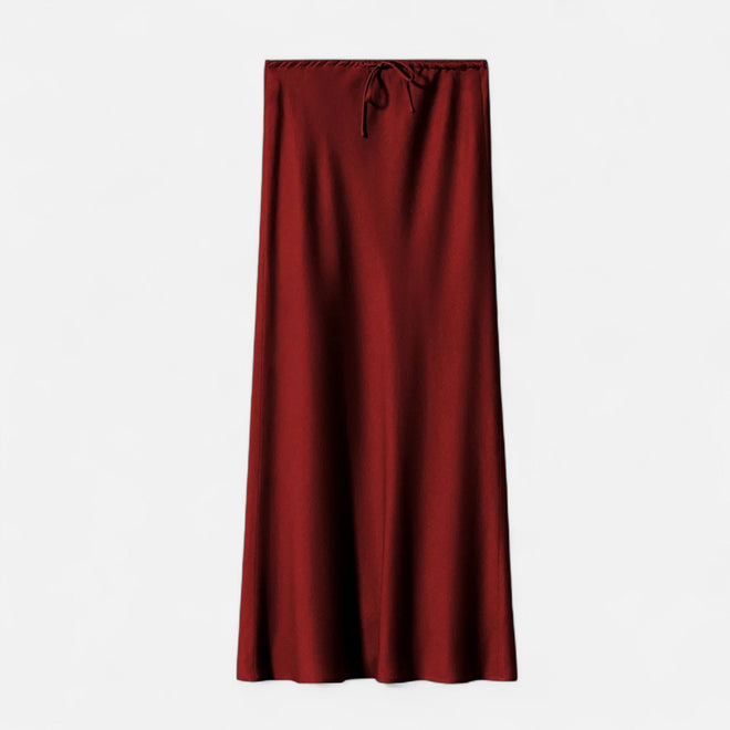 Saia de Cetim Elegante de Cintura Alta para Mulheres Burgundy