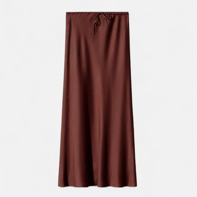 Saia de Cetim Elegante de Cintura Alta para Mulheres Café