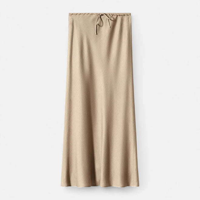 Saia de Cetim Elegante de Cintura Alta para Mulheres Camelo