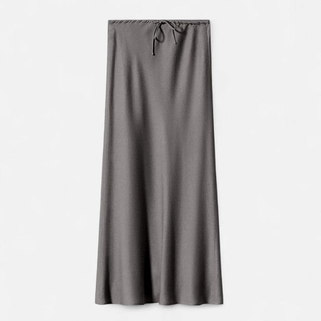 Saia de Cetim Elegante de Cintura Alta para Mulheres Cinza