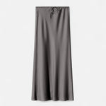 Saia de Cetim Elegante de Cintura Alta para Mulheres Cinza