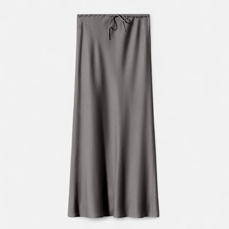 Saia de Cetim Elegante de Cintura Alta para Mulheres Cinza