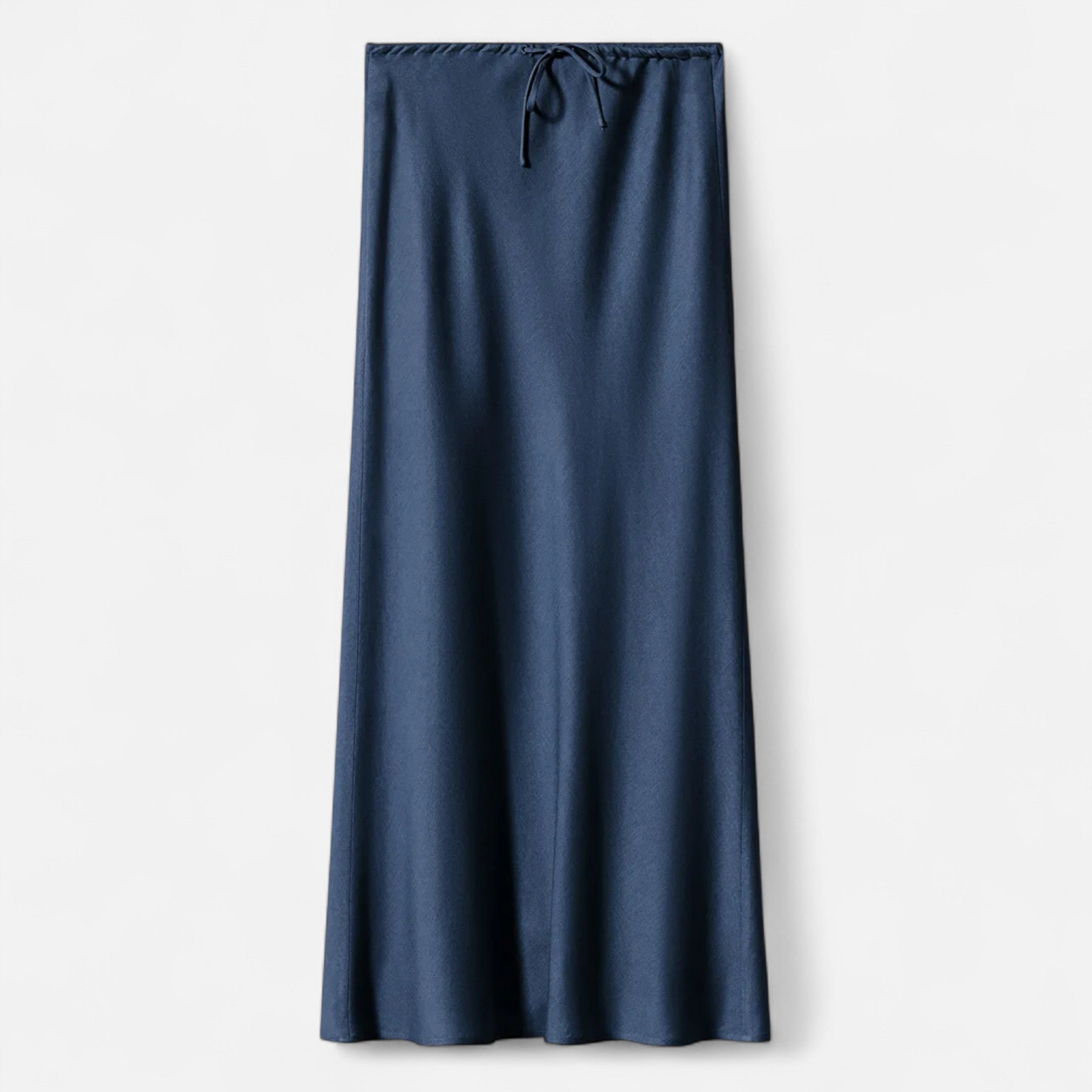 Saia de Cetim Elegante de Cintura Alta para Mulheres Marinho