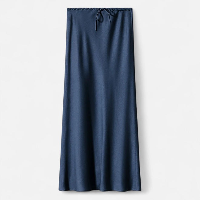 Saia de Cetim Elegante de Cintura Alta para Mulheres Marinho