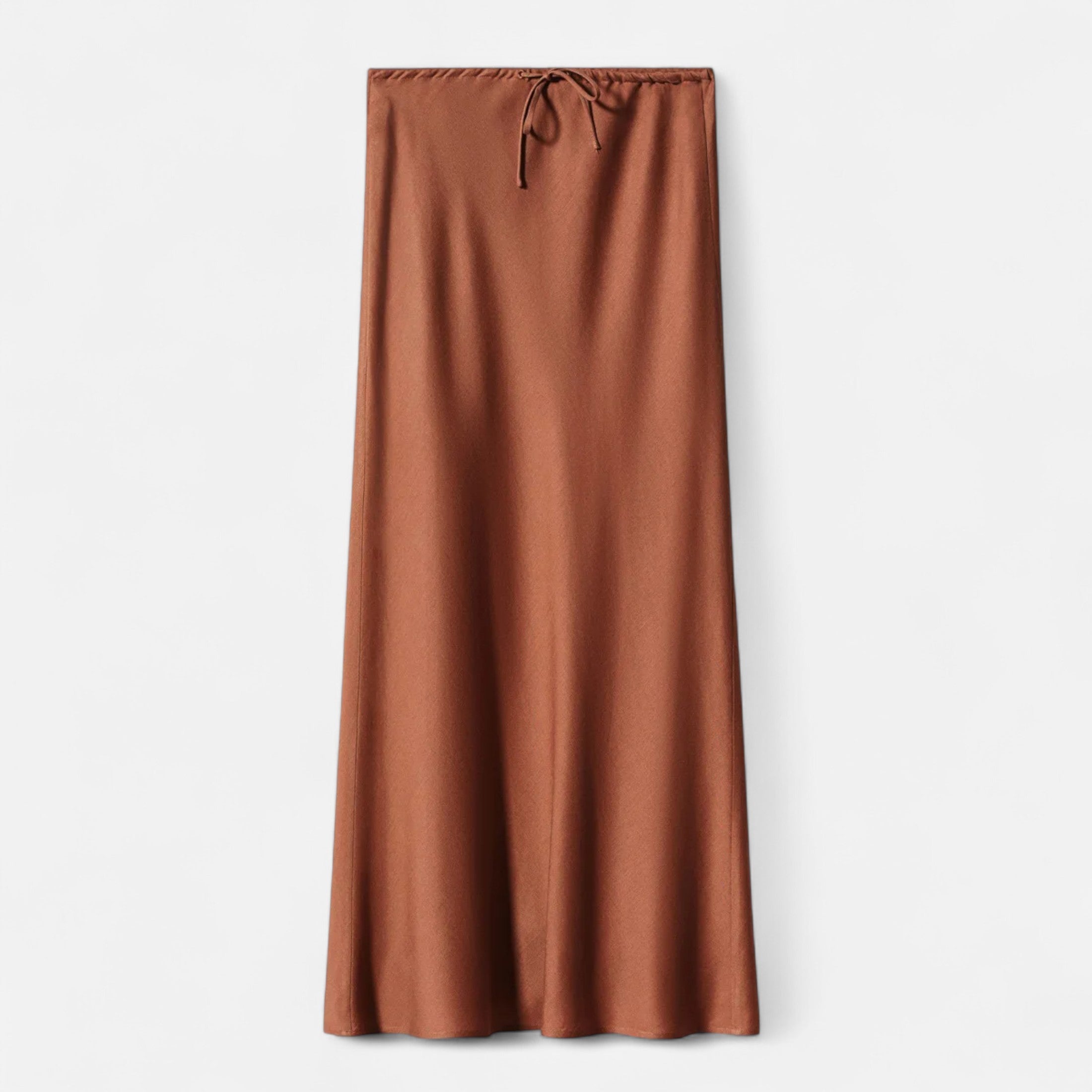 Saia de Cetim Elegante de Cintura Alta para Mulheres Marrom