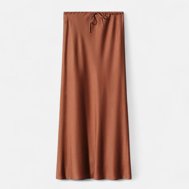 Saia de Cetim Elegante de Cintura Alta para Mulheres Marrom