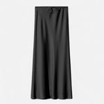 Saia de Cetim Elegante de Cintura Alta para Mulheres Preto