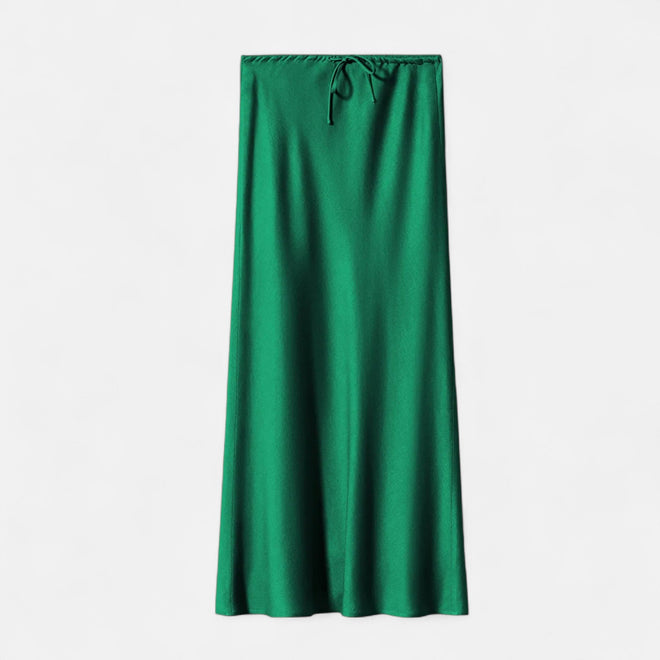 Saia de Cetim Elegante de Cintura Alta para Mulheres Verde