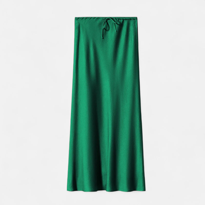 Saia de Cetim Elegante de Cintura Alta para Mulheres Verde