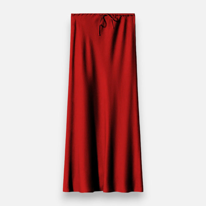 Saia de Cetim Elegante de Cintura Alta para Mulheres Vermelho