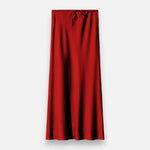 Saia de Cetim Elegante de Cintura Alta para Mulheres Vermelho