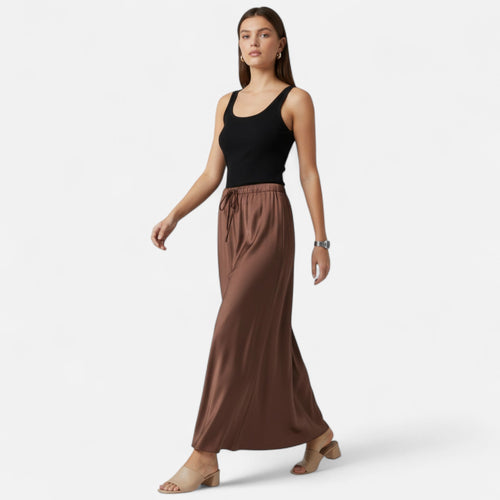 Saia de Cetim Elegante de Cintura Alta para Mulheres