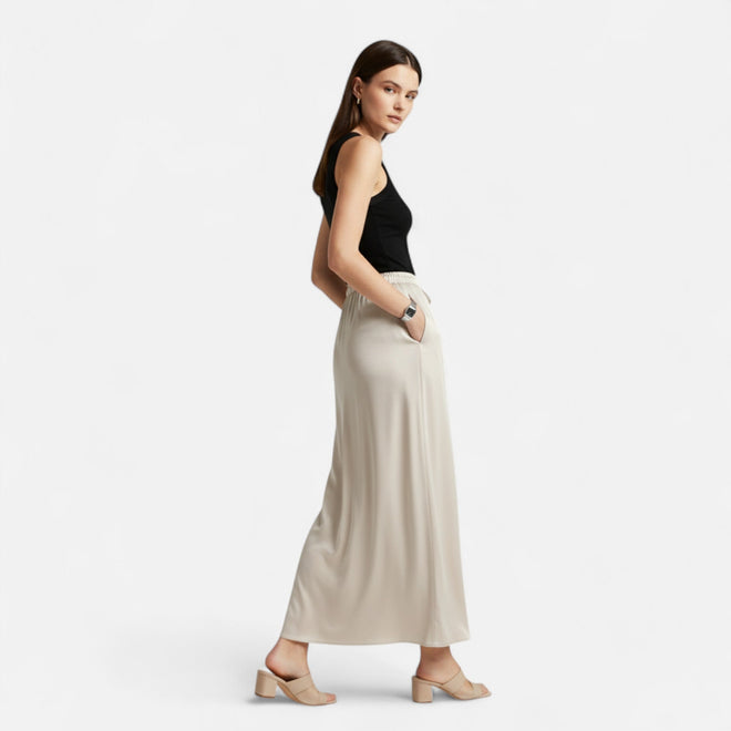 Saia de Cetim Elegante de Cintura Alta para Mulheres