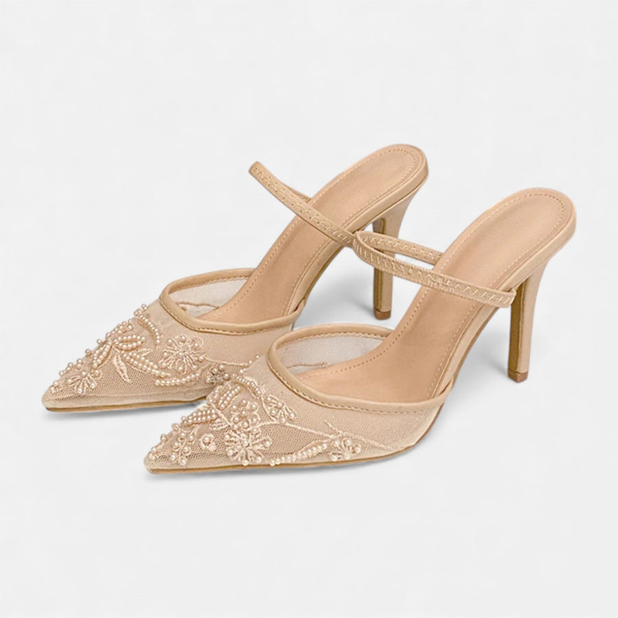 Saltos Designer de Malha Bordada para Mulheres Pele