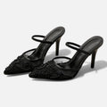 Saltos Designer de Malha Bordada para Mulheres Preto