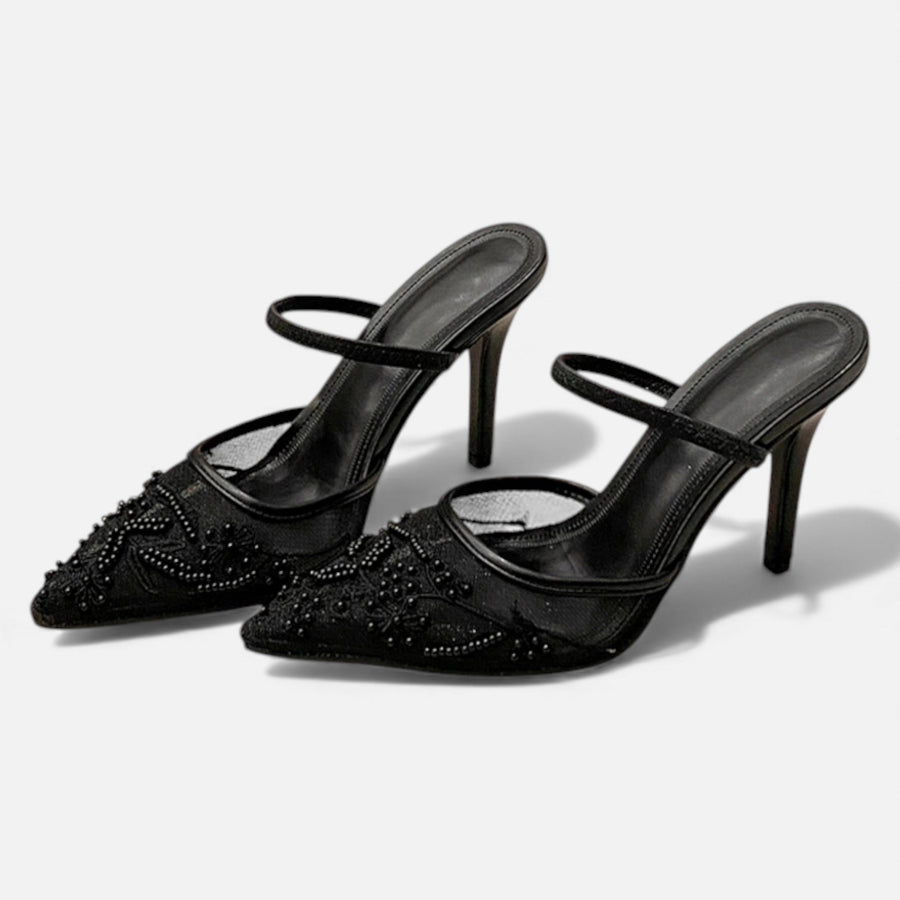 Saltos Designer de Malha Bordada para Mulheres Preto