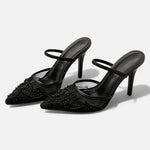 Saltos Designer de Malha Bordada para Mulheres Preto