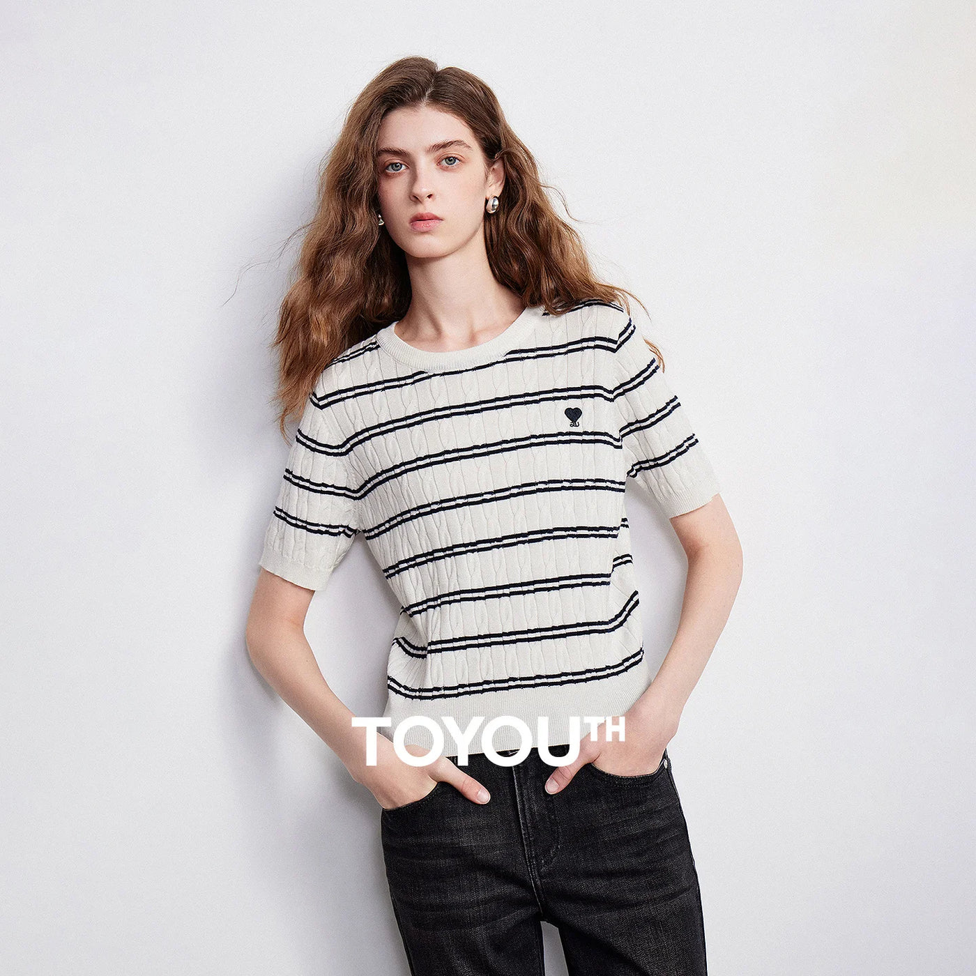 Blusa Feminina de Tricô Listrada de Algodão Cropped