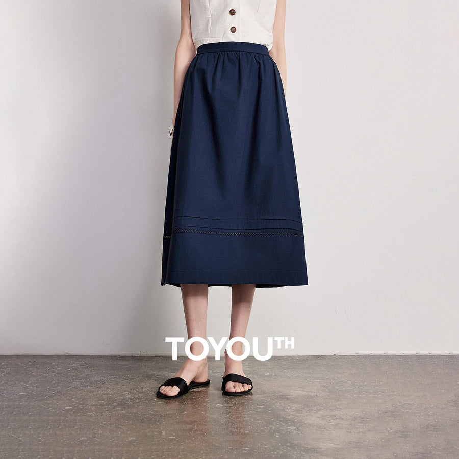 Saia Midi Feminina com Renda Patchwork Evasê