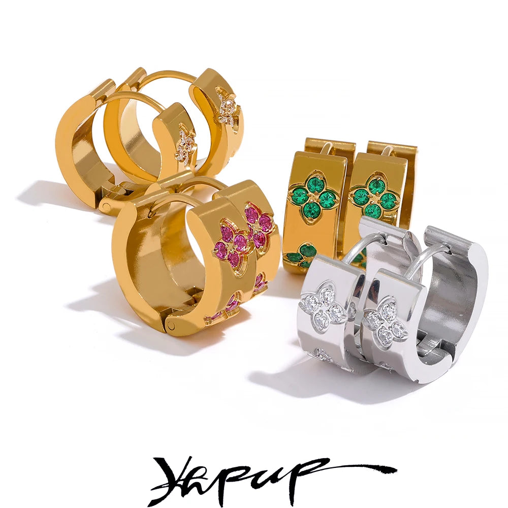 Brinco de Argola com Zircônias Rosa, Verde e Branca