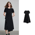 Vestido Midi com Amarração e Manga Curta Black