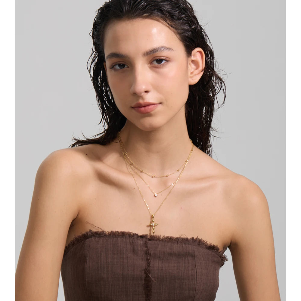 Yhpup Trendy Stainless Steel Layered Chain Cross Pendant Necklace for Women Exquisite High Quality Chic Jewelry Water Resistant