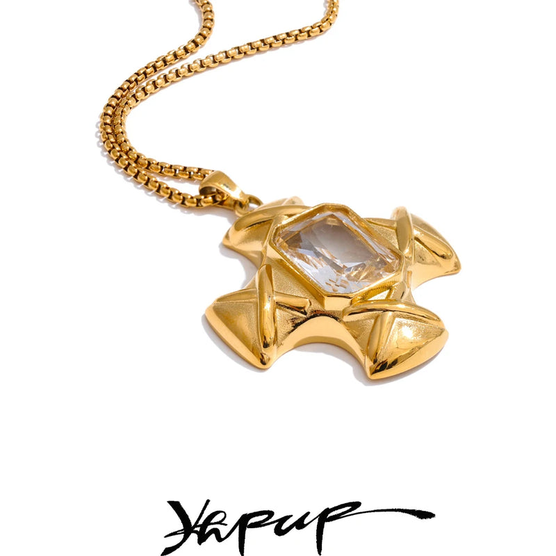 Colar Feminino Cruz com Zircônia em Aço Inoxidável 8