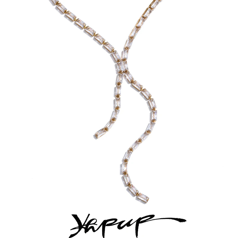 Yhpup Delicate Shiny Multicolored Cubic Zirconia Chain Chest Necklace High Quality Stainless Steel Premium Fashion Jewelry Gift