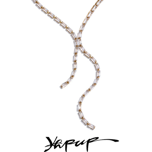 Yhpup Delicate Shiny Multicolored Cubic Zirconia Chain Chest Necklace High Quality Stainless Steel Premium Fashion Jewelry Gift