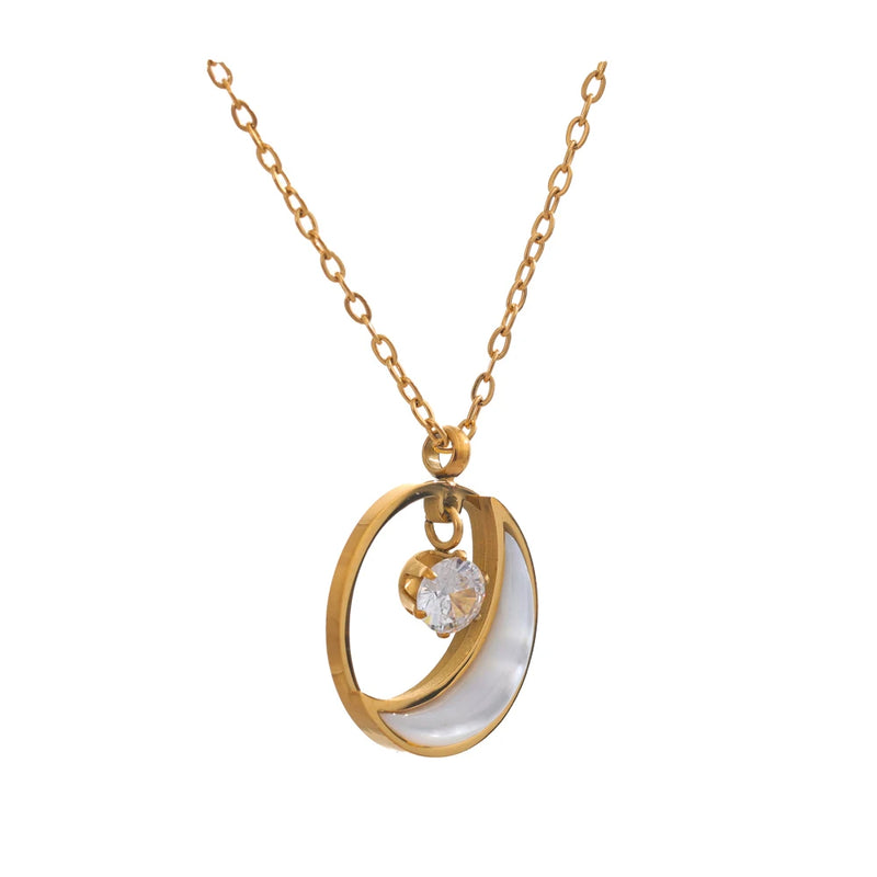 Concha em Colar Feminino com Concha Natural de Aço Inoxidável