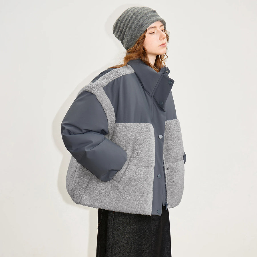 Jaqueta Puffer Feminina Leve com Fleece e Tecido Oxford