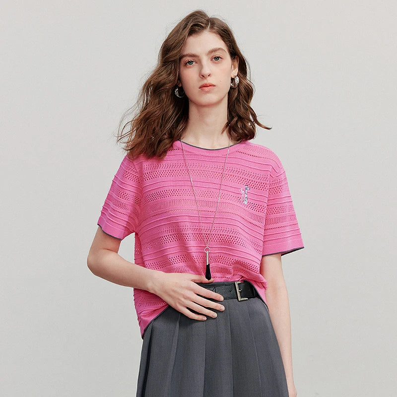 Blusa de Tricô Leve Manga Curta para o Verão
