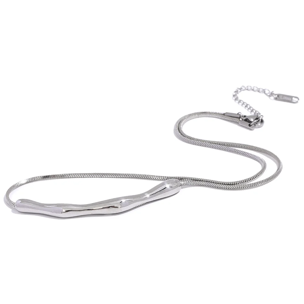Yhpup New Stainless Steel Chain Cast Pendant Waterproof Clavicle Necklace Women 18K Gold PVD Plated Collar Jewelry High Quality YH889A Steel