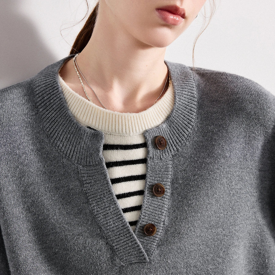 Suéter Feminino Bicolor Efeito Duas Peças em Viscose