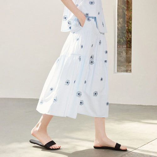 Saia Longa Feminina Floral em Camadas